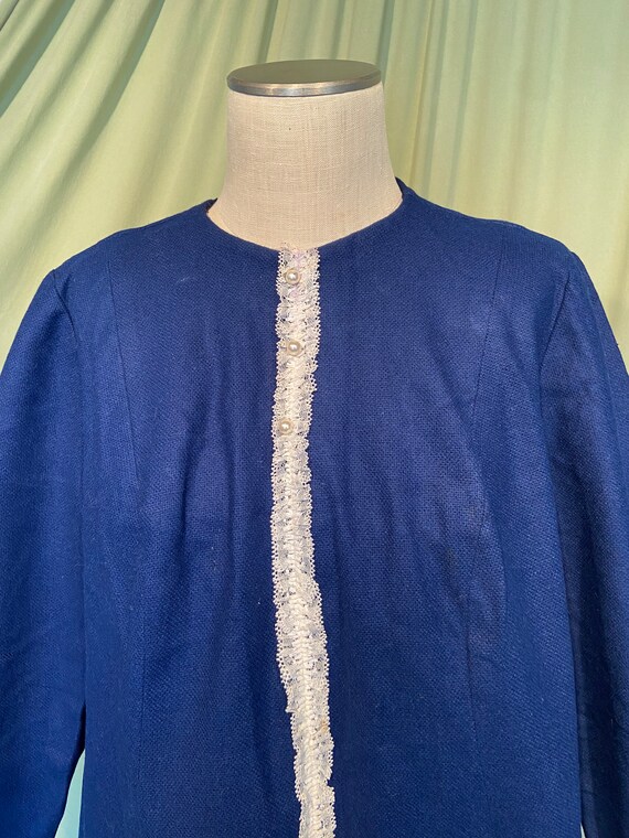 Sweet Original Vintage 60s Home Sewn Blue Wool Bl… - image 7