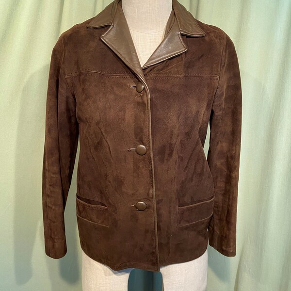 Classic Original vintage 70s Dark Brown Suede & Leather Jacket Bust 34