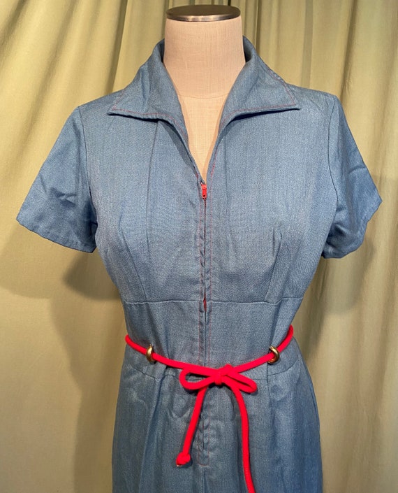 Cute Original Vintage 60s 70s Denim Blue Poly Ray… - image 2