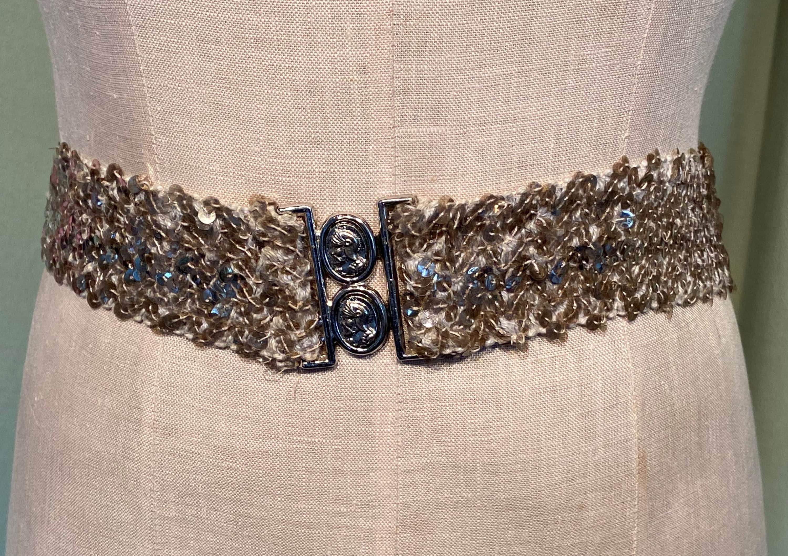 Cintura Elastica Con Paillettes Per Donna – Glitterata E Lucente, Stile Anni '80, Fibbia Rotonda In Metallo, Taglia Unica 65-85 Cm, Perfetta Per Feste E Discoteca