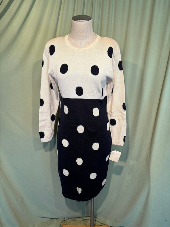 Buy Deadstock New W Tags Original Vintage Adrienne Vittadini Beige & Black  Polka Dot Color Block Sweater Dress Tag Size L Bust 34 Waist 32 Online in  India 