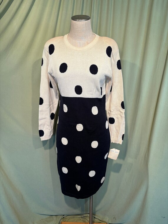 Buy Deadstock New W Tags Original Vintage Adrienne Vittadini Beige & Black  Polka Dot Color Block Sweater Dress Tag Size L Bust 34 Waist 32 Online in  India 