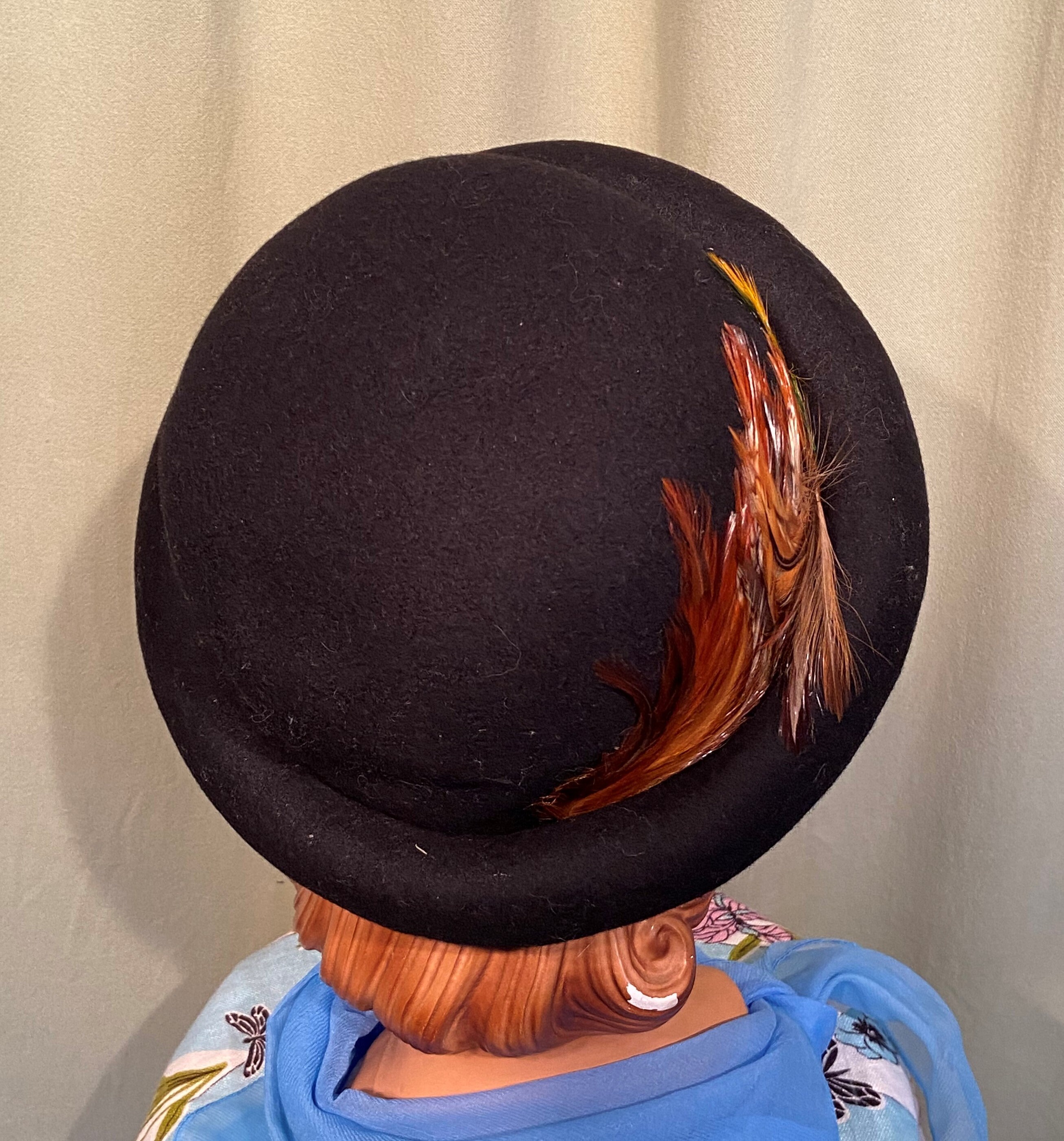 Original Vintage Mid Century Black Felt Bowler Derby Hat W 