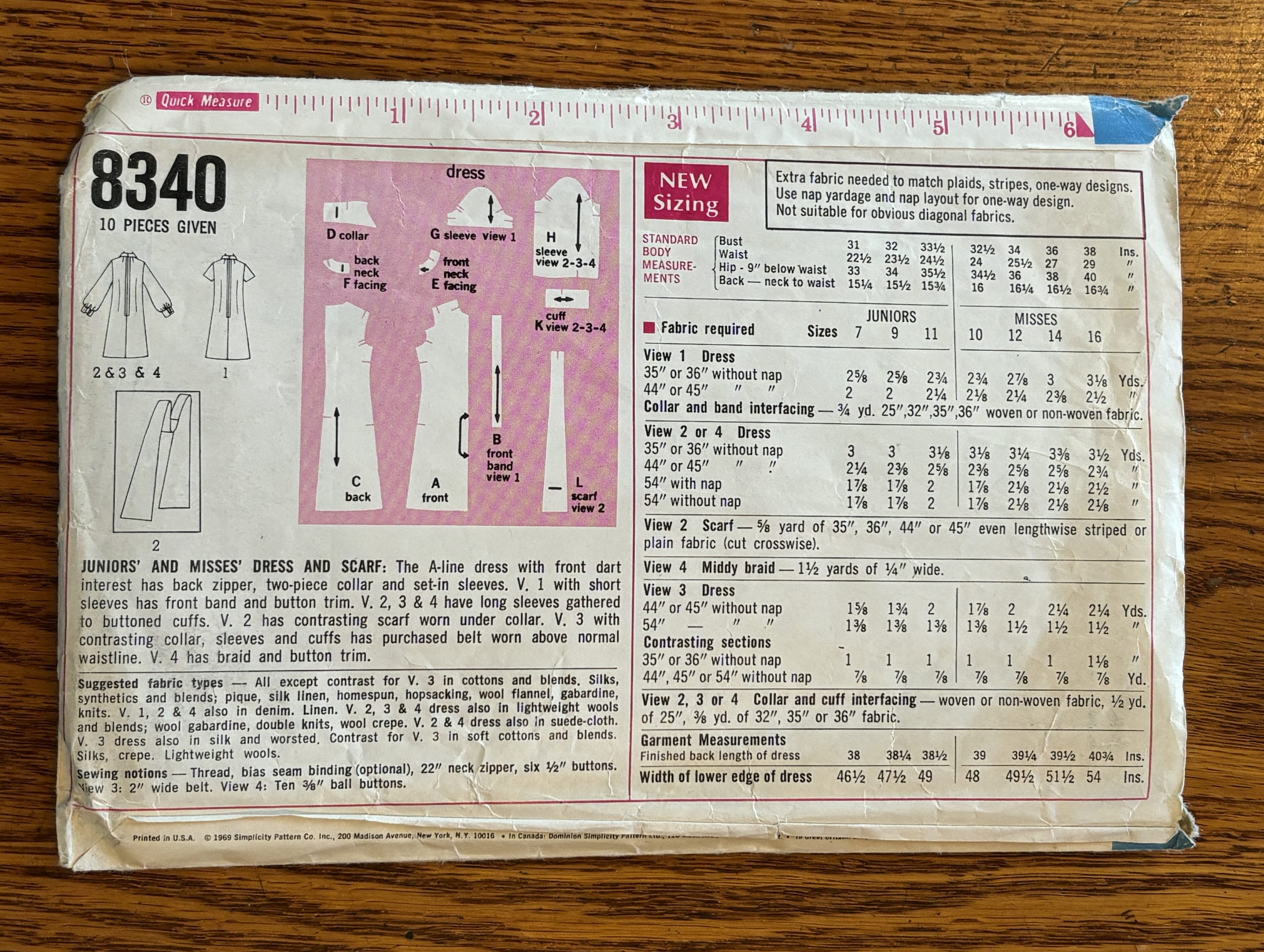 Original Vintage 1969 Simplicity Dress or Jumper Pattern 8340 Size 9 ...