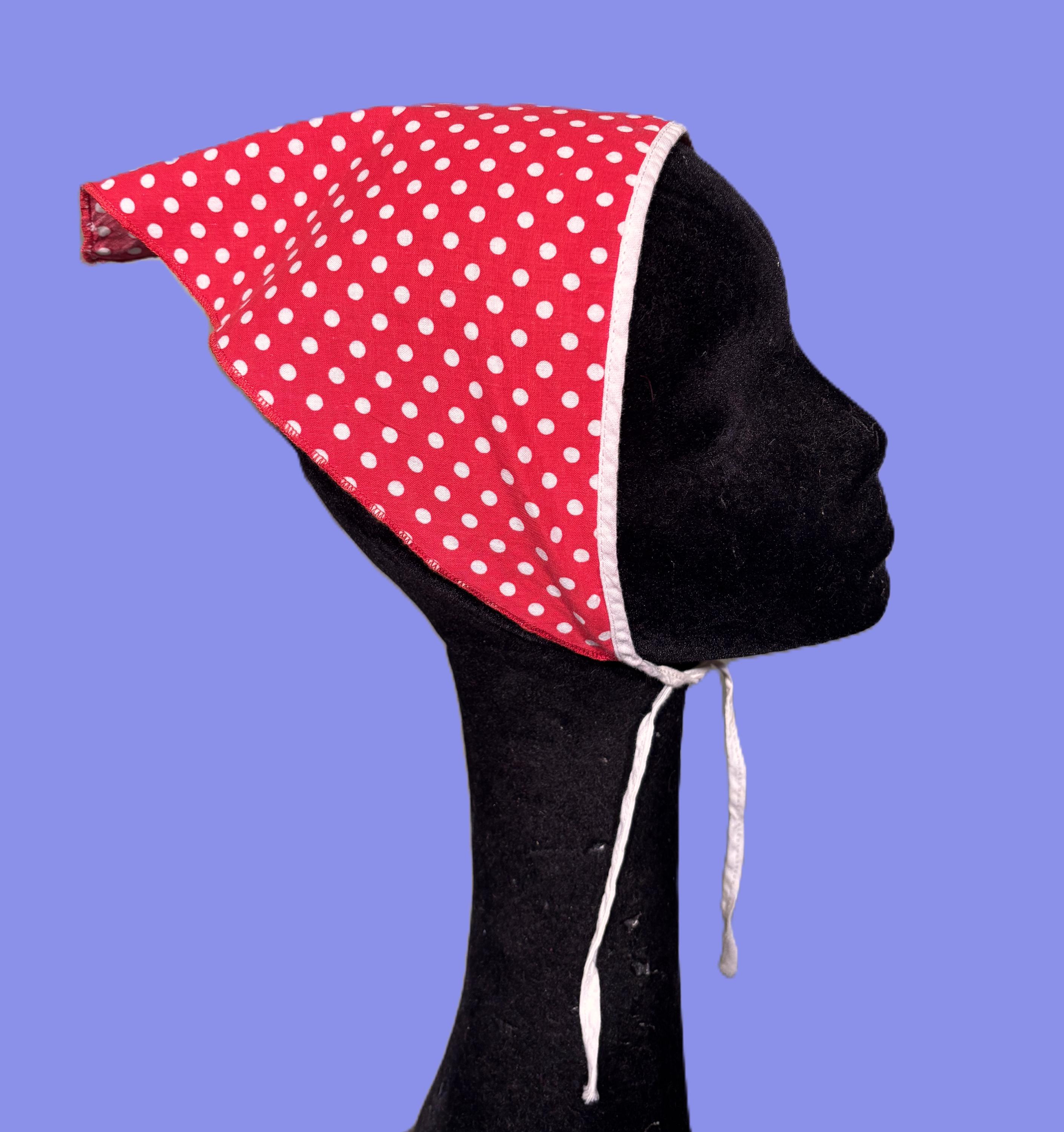 Lot of 3 Vintage 60s/70s Triangle Head Scarves Bandanas Polka Dot Striped Print Red Polka Dot Bandana | The Inkabilly Emporium main image 2