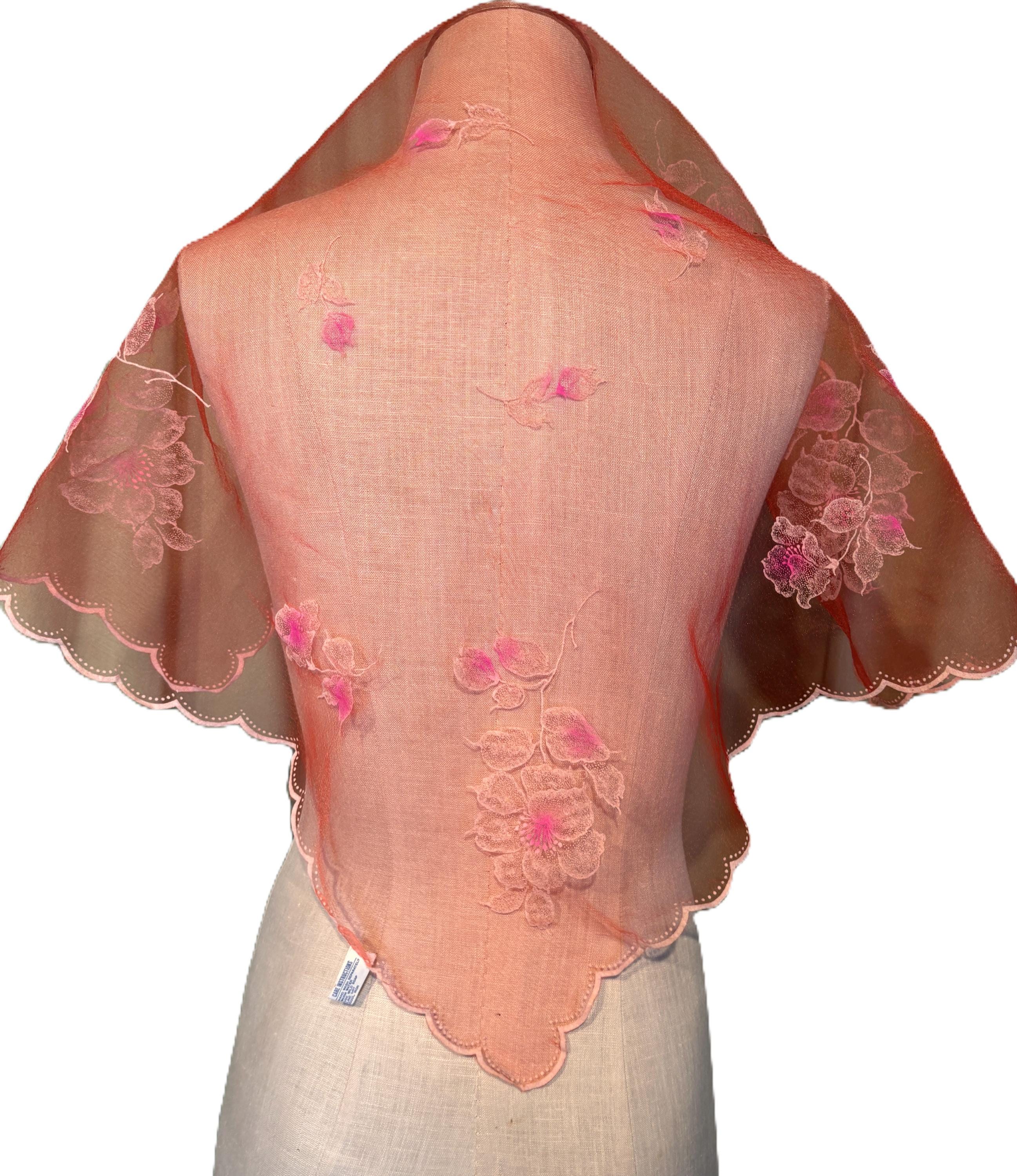 Charming Original Vintage Mid-century Red Nylon Semi-sheer Flocked
