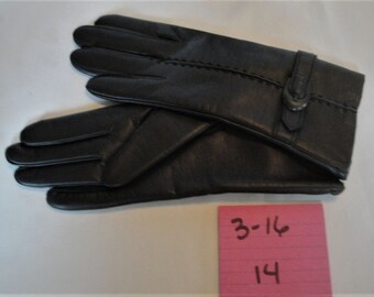 Deadstock Original Vintage Mid Century Ladies' Black Vinyl Gloves w Buckle Wrist Length Size A