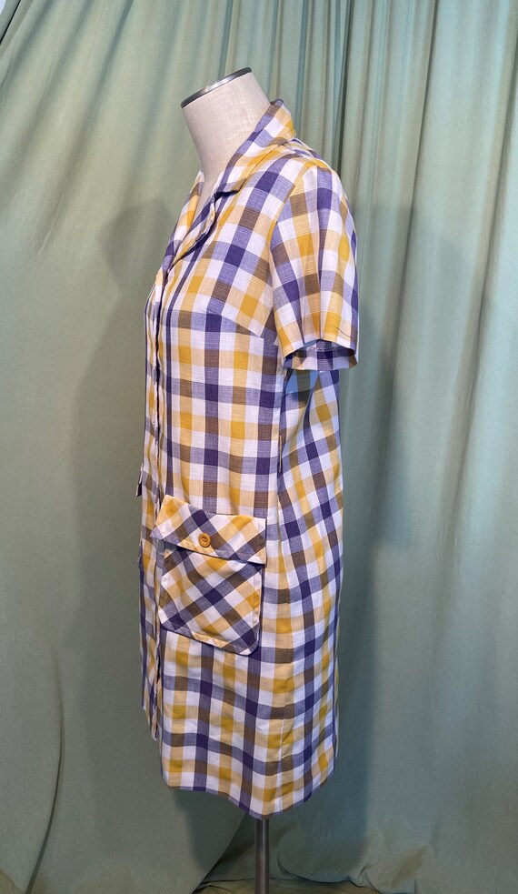 Cute Vintage 70s Cotton Blend Yellow Purple Plaid… - image 4