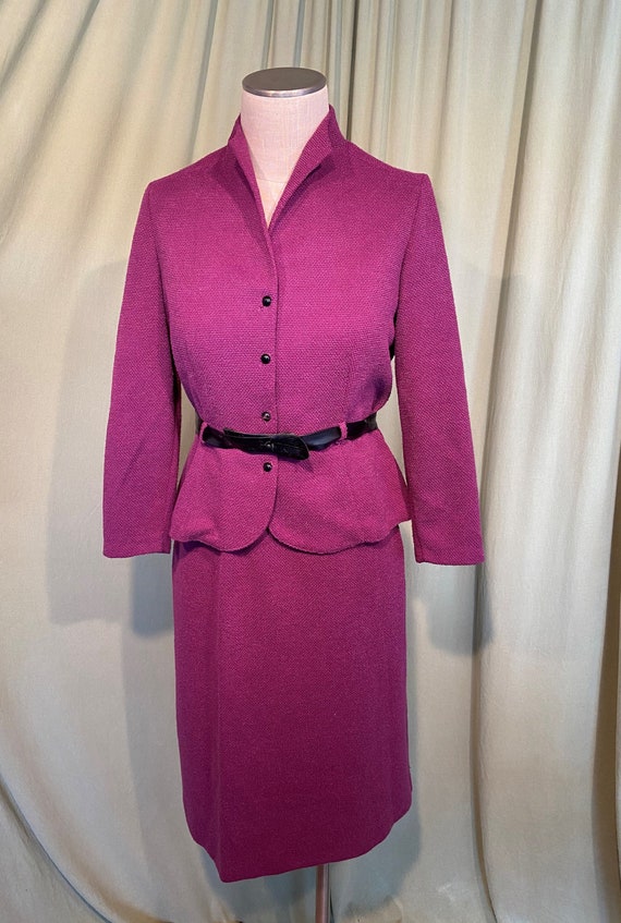 Cute Original Vintage 80s Does 40s Nubby Raspberry