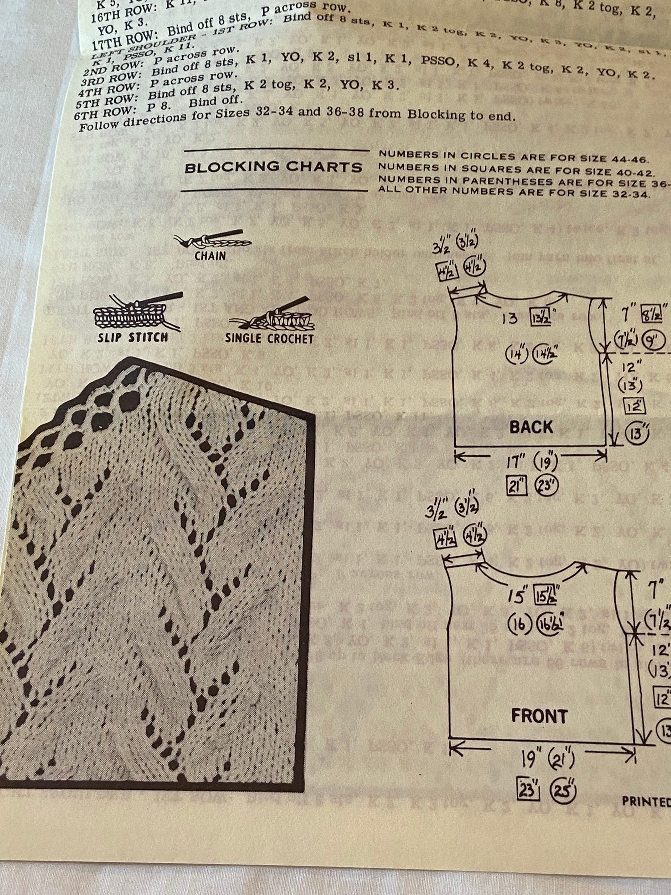 Original Vintage Design Pattern 7264 Knitted Shell Top Sizes 32 to
