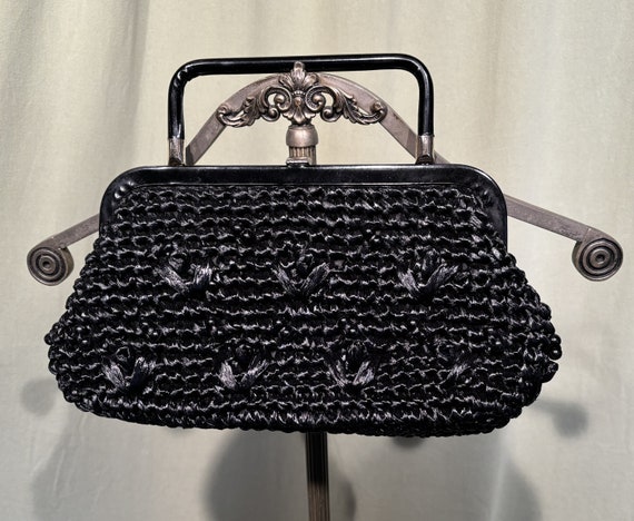 Sweet Original Vintage Mid Century Black Raffia &… - image 2