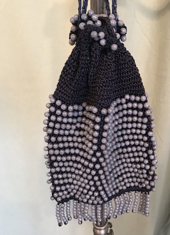 Cute Original Vintage 30s 40s Navy Blue Crocheted 