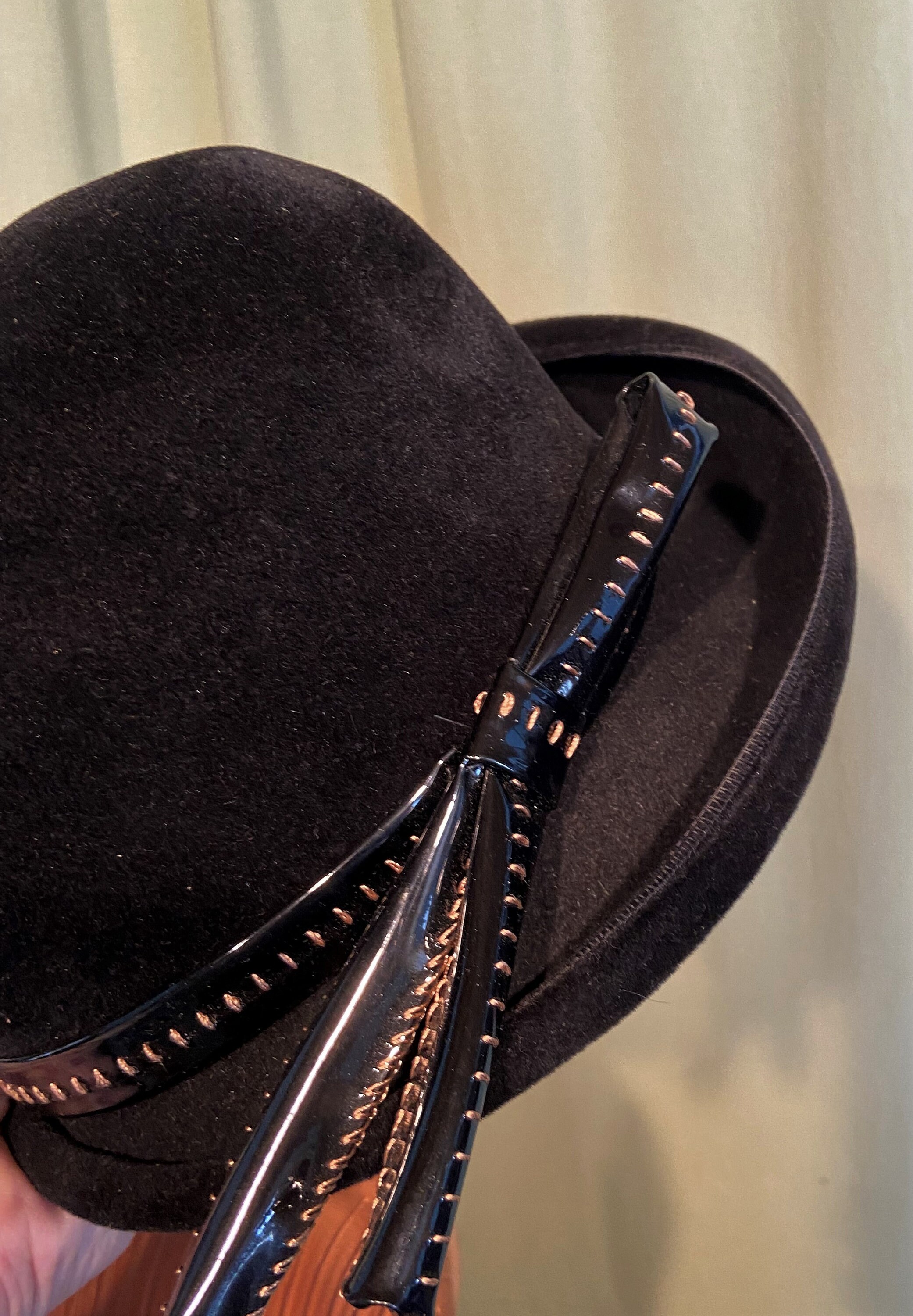 Vintage‎ 50s - 60s Black Wool Derby Bowler Hat Ribbon Bow Tally Ho Tally Ho Women main image 3