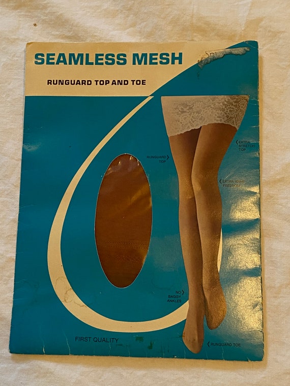 Deadstock New In Original Package 70s Lassiter Beige Nylon Mesh Thigh High  Stockings No Size Given