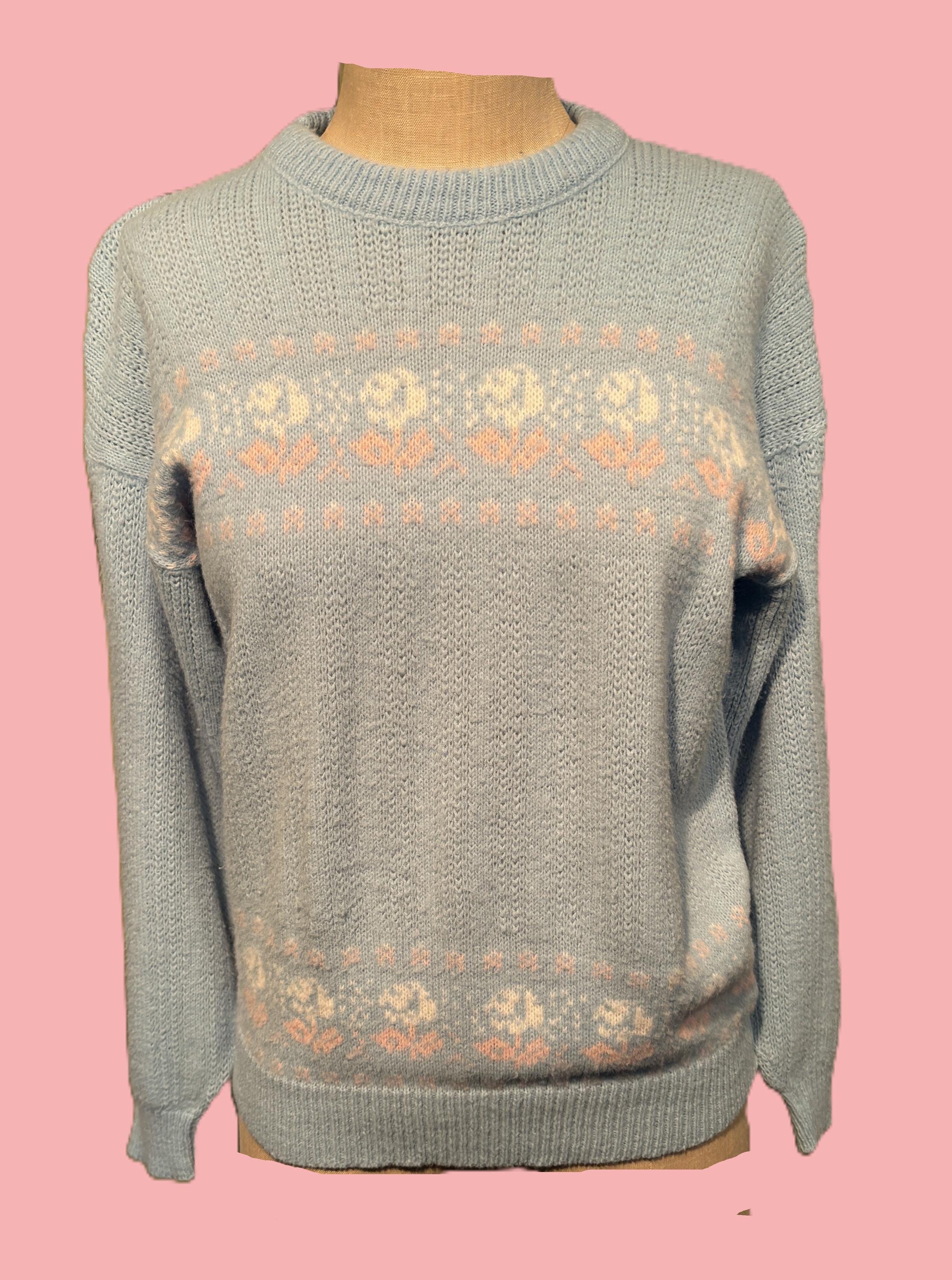 Sweet Original Vintage 80s Jamenits Blue Acrylic Long Sleeve Crew