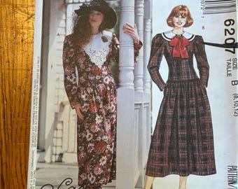 Originele vintage McCall's naaipatroon 1992: 6207 lage taille jurk maat B 8-10-12 buste 31,5-34 taille 24-26,5 fabriek gevouwen instructies