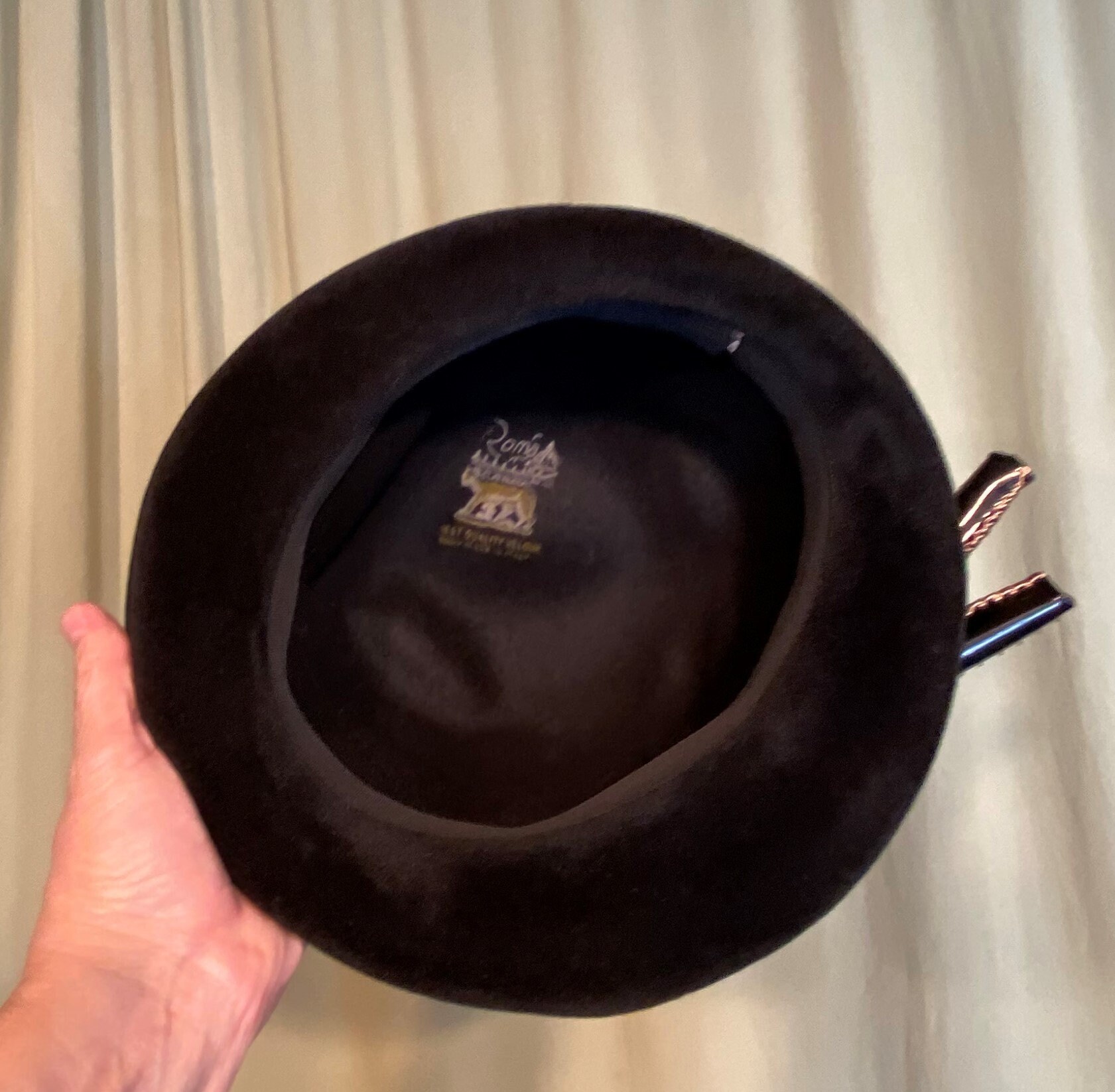 Vintage‎ 50s - 60s Black Wool Derby Bowler Hat Ribbon Bow Tally Ho Tally Ho Women main image 2