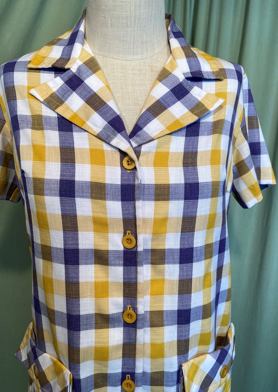 Cute Vintage 70s Cotton Blend Yellow Purple Plaid… - image 2