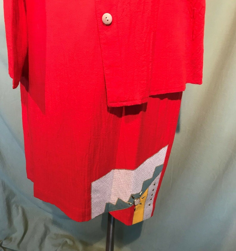 Funky Original Vintage 80s Nancy Bolen City Girl 3 Pc Red Embellished Crinkle Skirt Suit Size M Bust 42 image 3