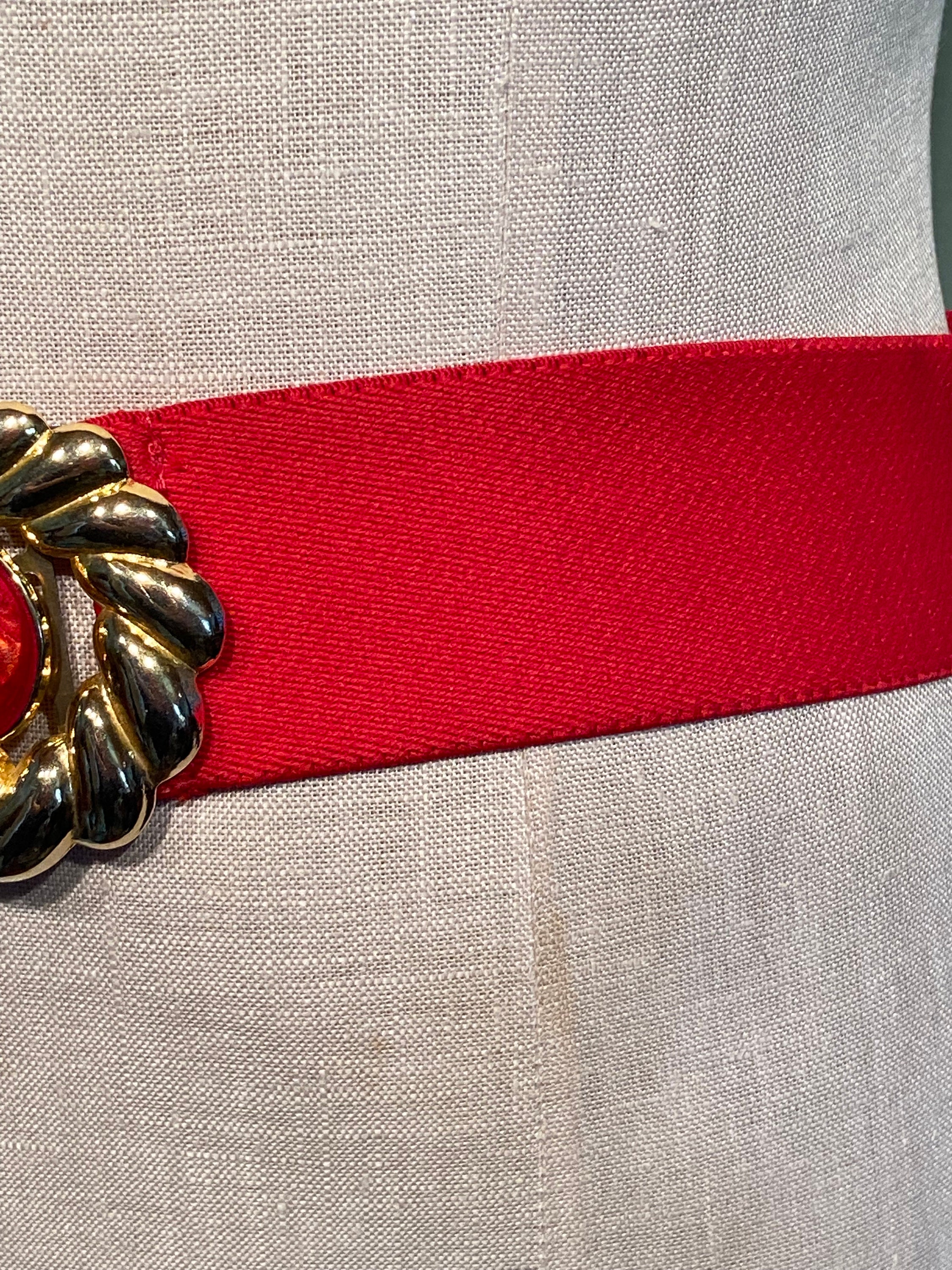 Day Lor Stretch Wide Belt Gold Medallion Buckle Statement Belt Red Vintage OS 80s Red Wide Waist Belt | Gold Tone Metal Buckle Wide  main image 2