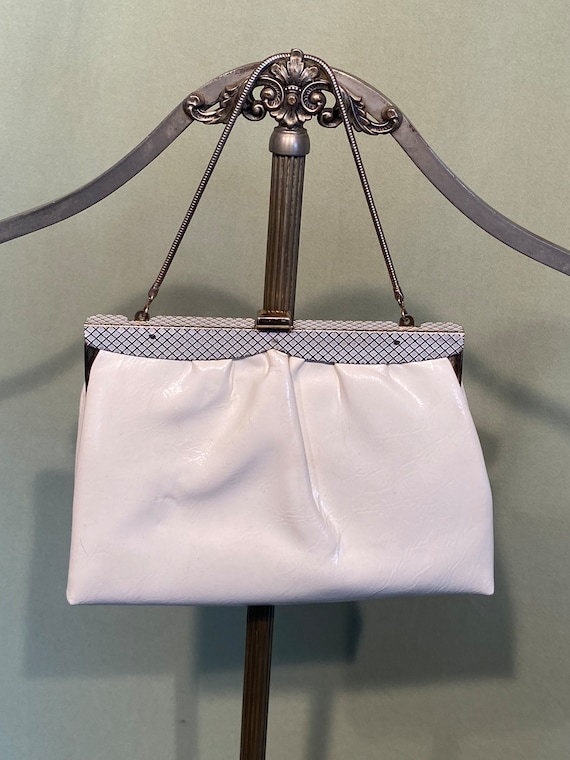 Sweet Original Vintage Ande' White Viny Handbag C… - image 1