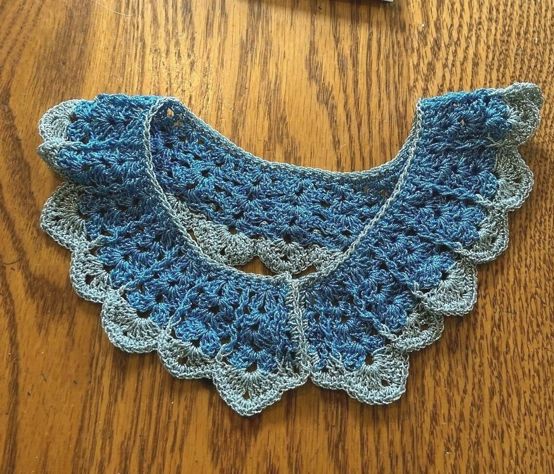Unique Vintage Hand Made Metallic Blue & Gray Crocheted