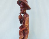 Sculpture Folk Art Unique 26 quot Vintage hand carved solid wood old farm man country nick knack sugar cane wheat farmer scythe harvest tool