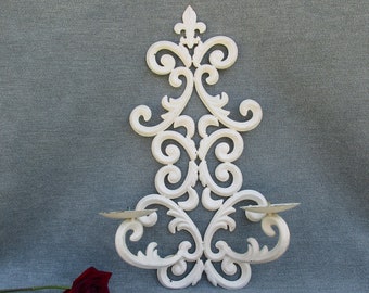 Candle sconce 20" white swirled metal 2 pillar candle holder wall hanging Sconce filigree elegant Shabby Cottage Chic French decor sconces