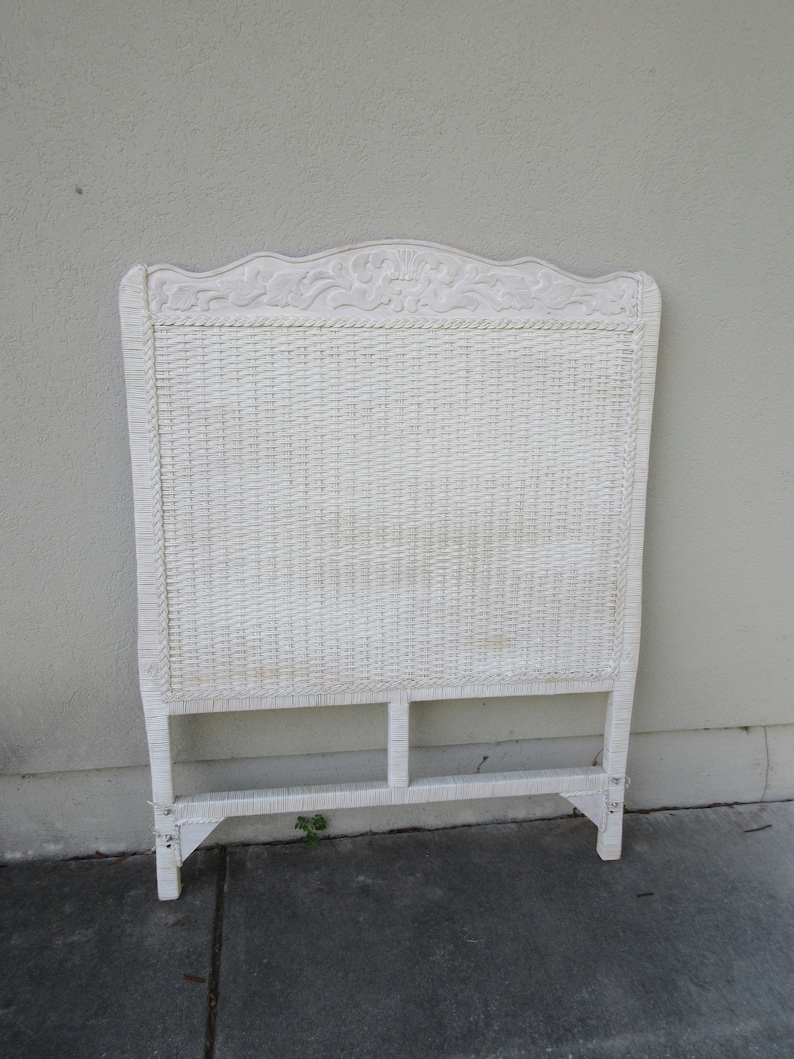 Wicker Twin Headboard Vintage Carved Wood Top White Bed Shabby Etsy
