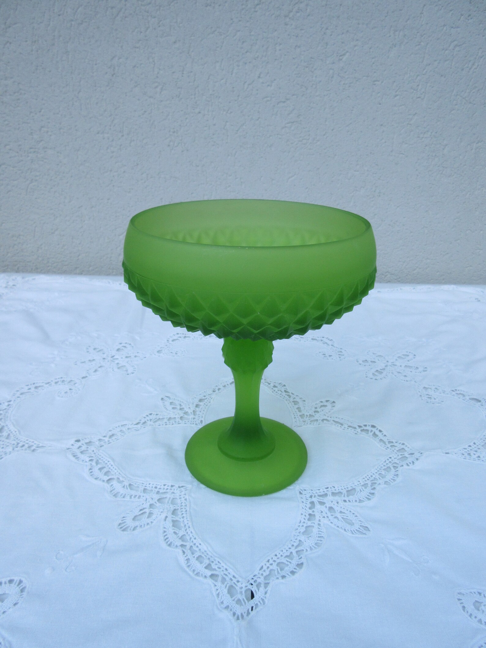 Pedestal Candy Dish Vintage Green Frosted Glass Crystal Cut Etsy