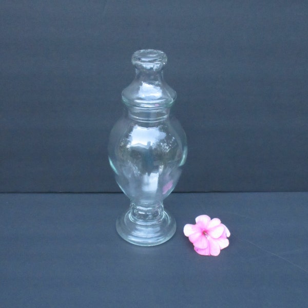 Clear glass apothecary jar 10" with lid canister pedestal design vintage display bath kitchen candy jar container holder decorative display