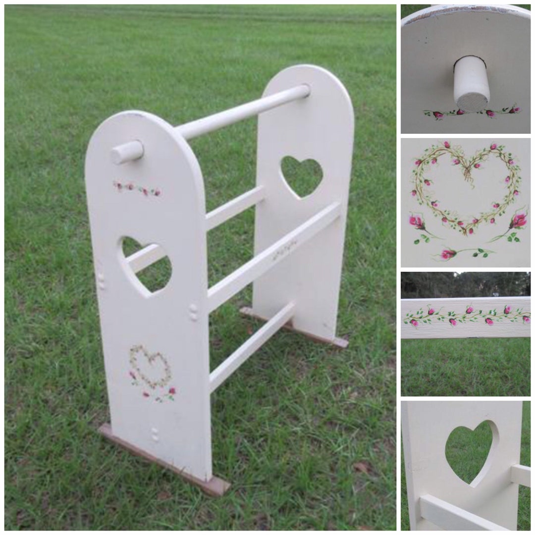 Wood Quilt Rack Stand White Pink Roses Heart Cutouts Vintage Etsy