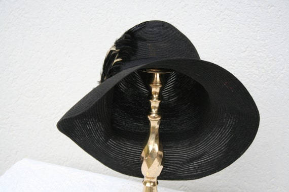 Vintage, black,woven ,ladies, dress hat, with fea… - image 3