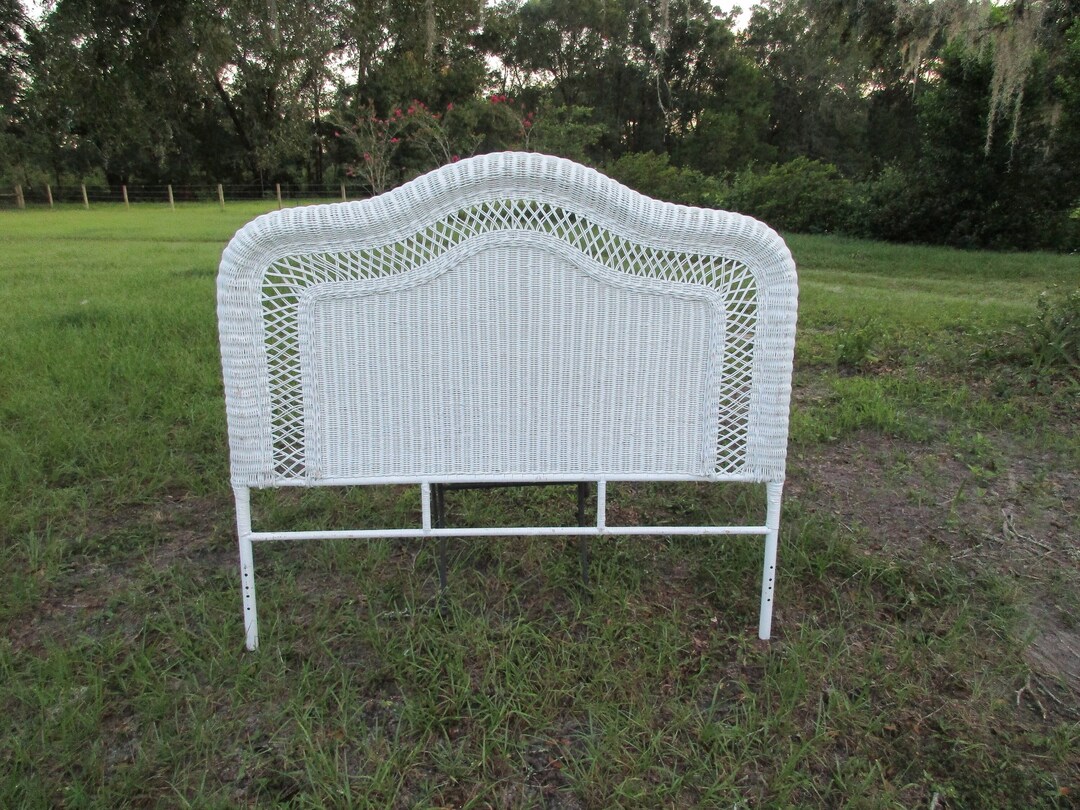 White Wicker Headboard Vintage Decorative Round Top Queen or Full Size
