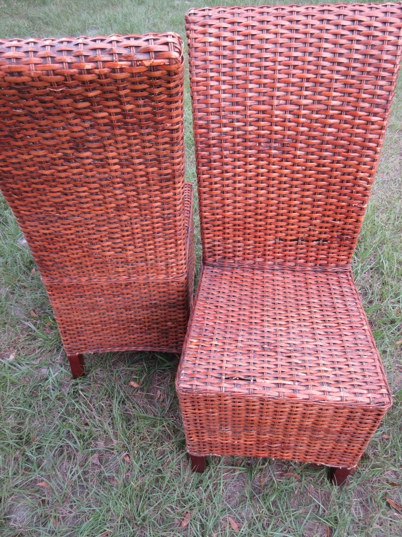 Tall Wicker Chairs Straight Back Accent Side Two Matching Pair | Etsy