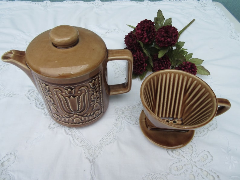 Tea steeper Teapot cup unusual unique Vintage brown ceramic Etsy