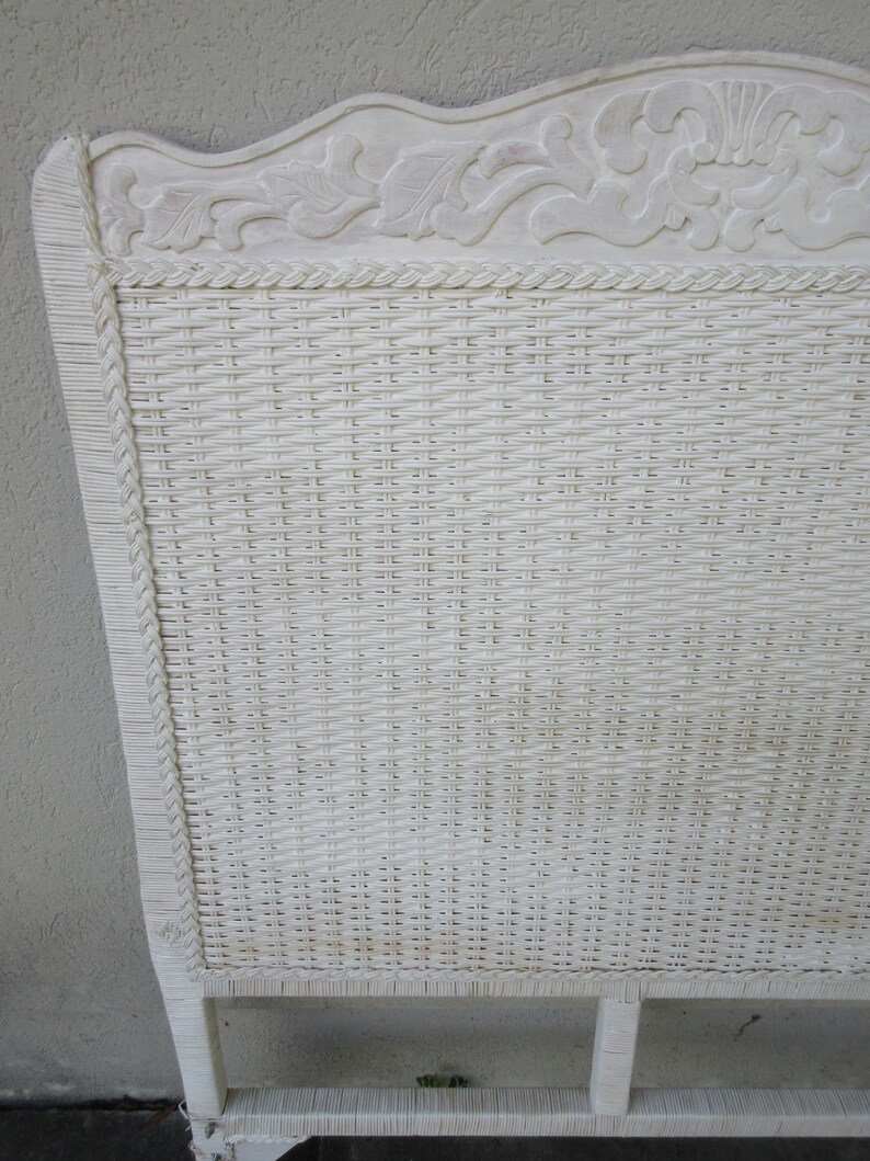 Wicker Twin Headboard Vintage Carved Wood Top White Bed Shabby Etsy