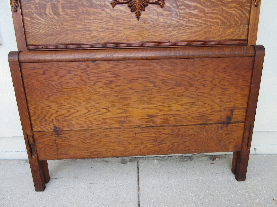 Antique bed headboard footboard Vintage carved wood filigree Etsy