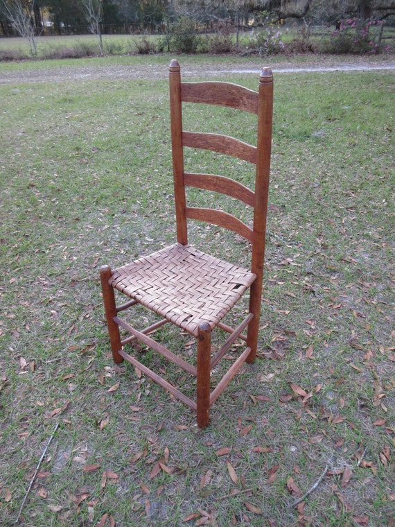 Chair Vintage Ladder Back Very Old Good Vintage Condition Wood With Woven  Seat Spare Dining Desk Kitchen Narrow Straight Medium Dark Brown 