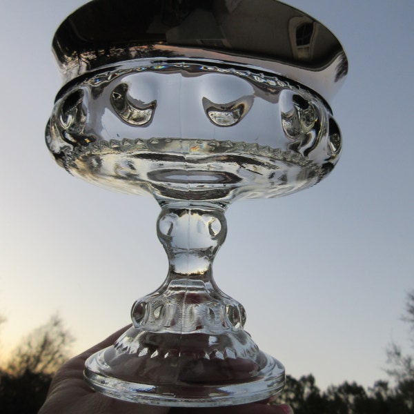 Candy dish pedestal bowl compote Vintage brilliant clear cut Glass and silver decorative fruit salad dip nut party serving buffet dinner