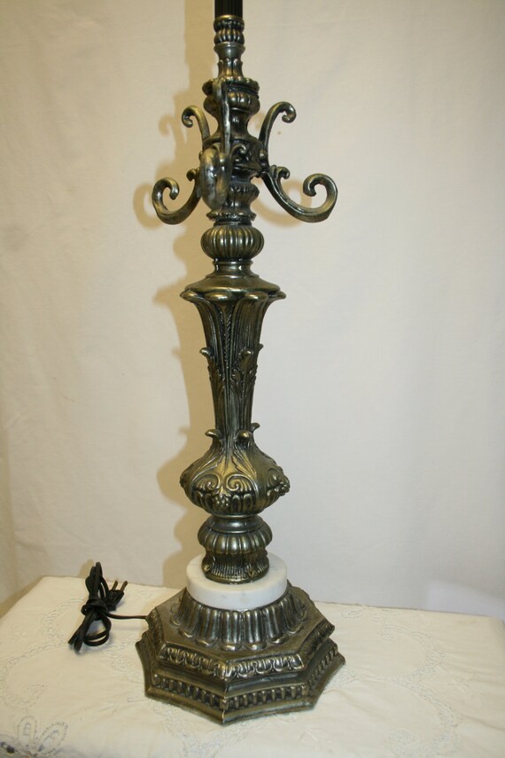 Lamp Vintage, Heavy, Ornate, Metal, Marble, Tall, Electric Lamp Vintage, Heavy, Ornate, Metal, Marble, Tall, Electric