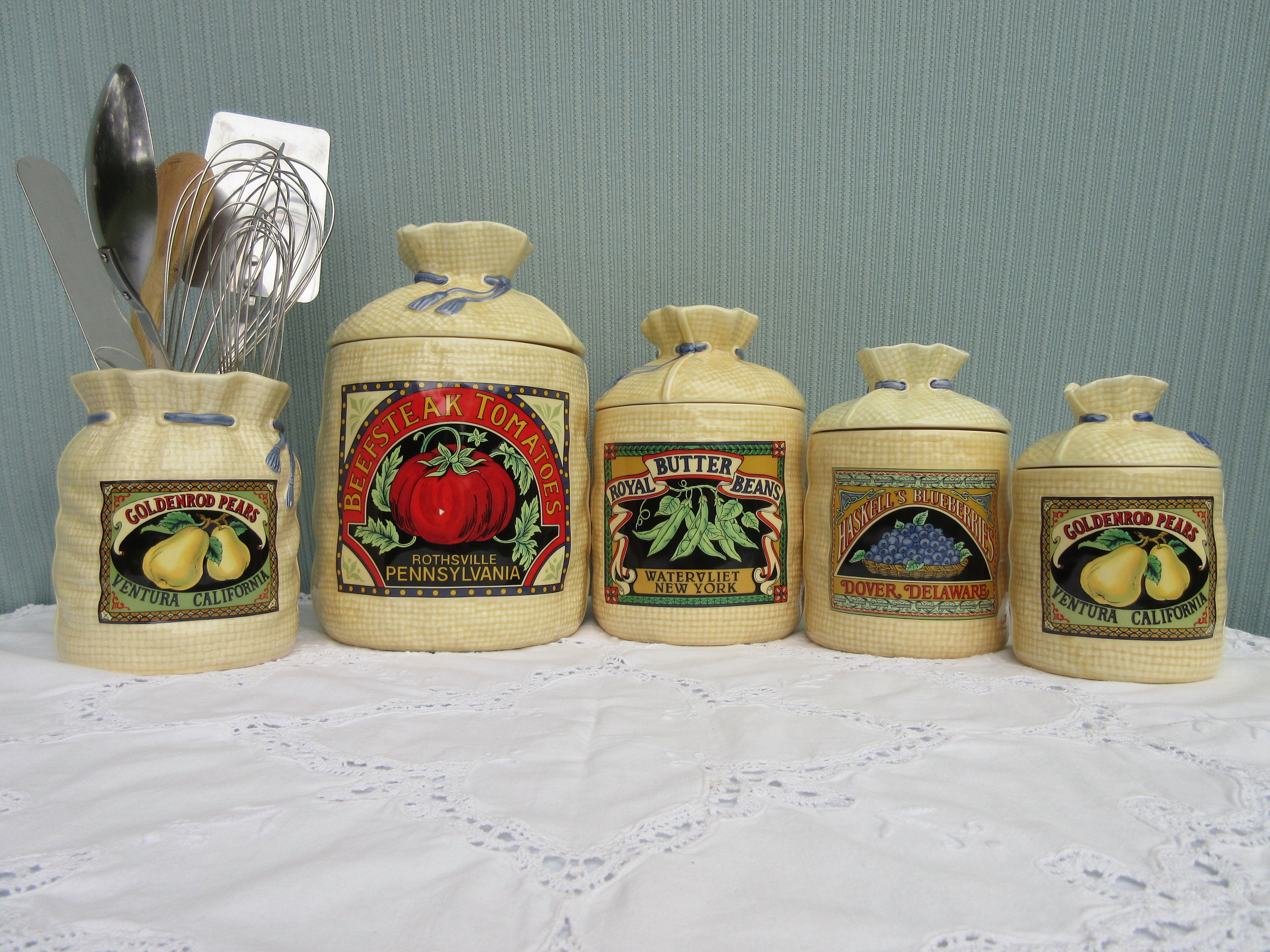 Canister Set Hearth and Home Designs Five Piece Yellow Gingham