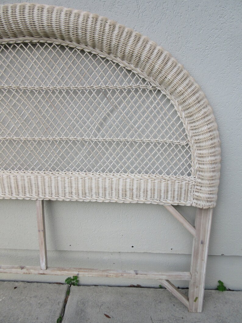 Wicker Headboard queen full double Vintage white wash light Etsy