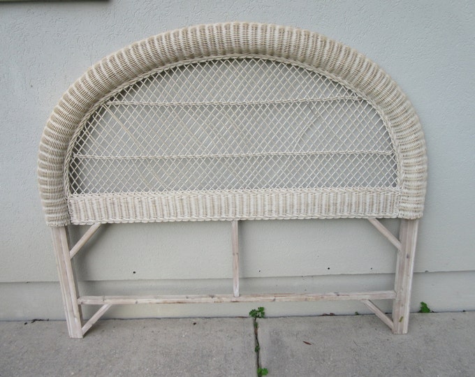 Wicker Headboard Queen Full Double Vintage White Wash Light Etsy