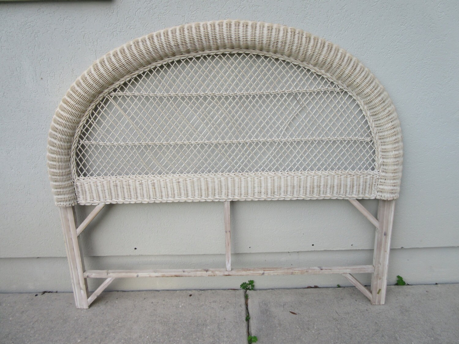 Wicker Headboard queen full double Vintage white wash light Etsy