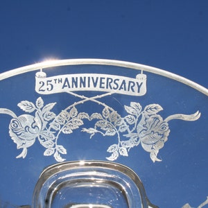 Vintage, glass, 25th Anniversary, dish , silver,candy dish, gift,  trinket holder, candle holder, potpourri, jewelry or knick knack , holder