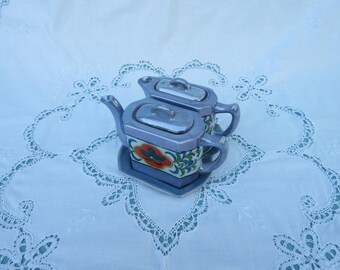 アニメ Twin of Tribute Teadrops Takito Lusterware Mini Twin Teapot Antique Iridescent Blue