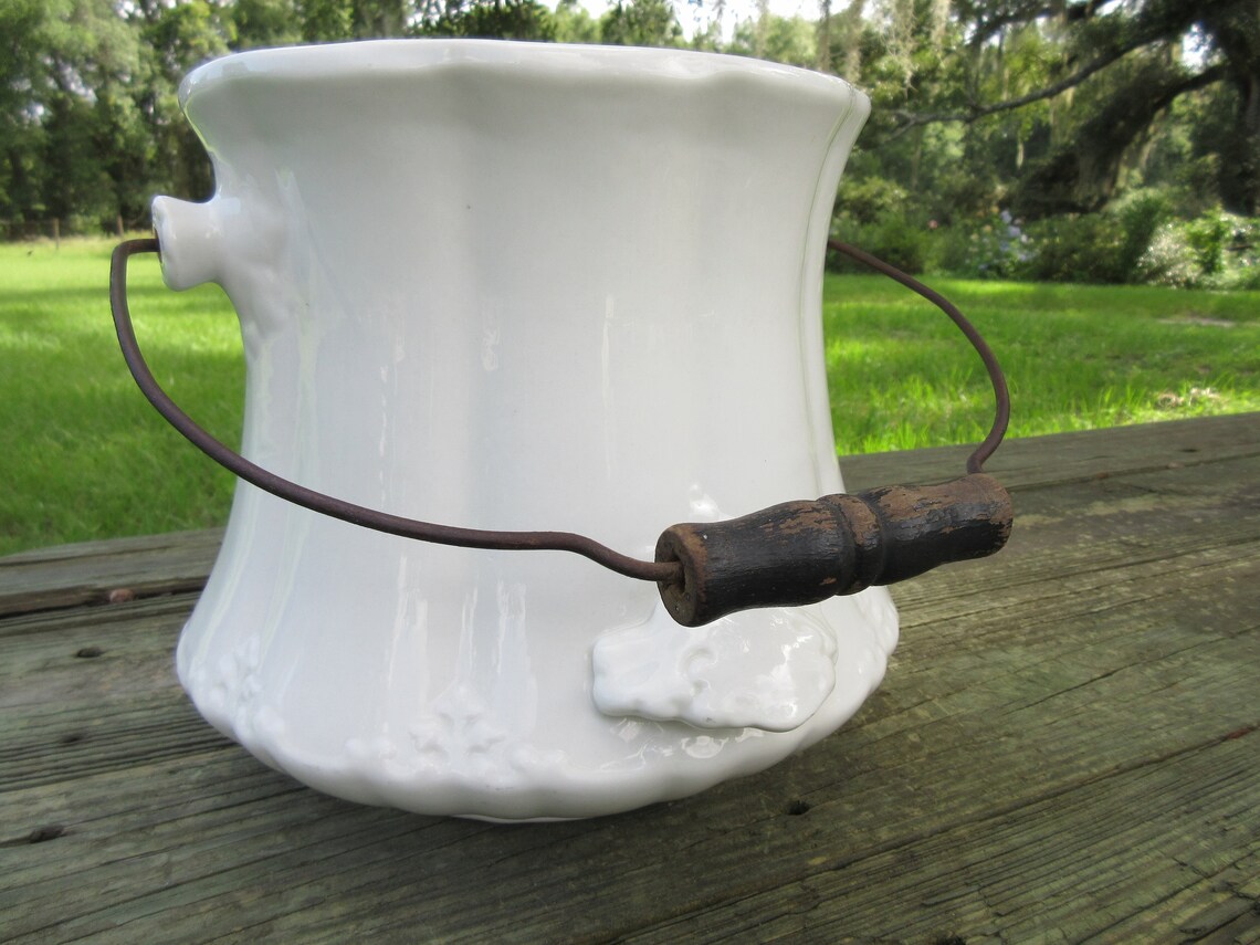 Rare chamber pot Antique bucket Vintage white ceramic bedroom Etsy