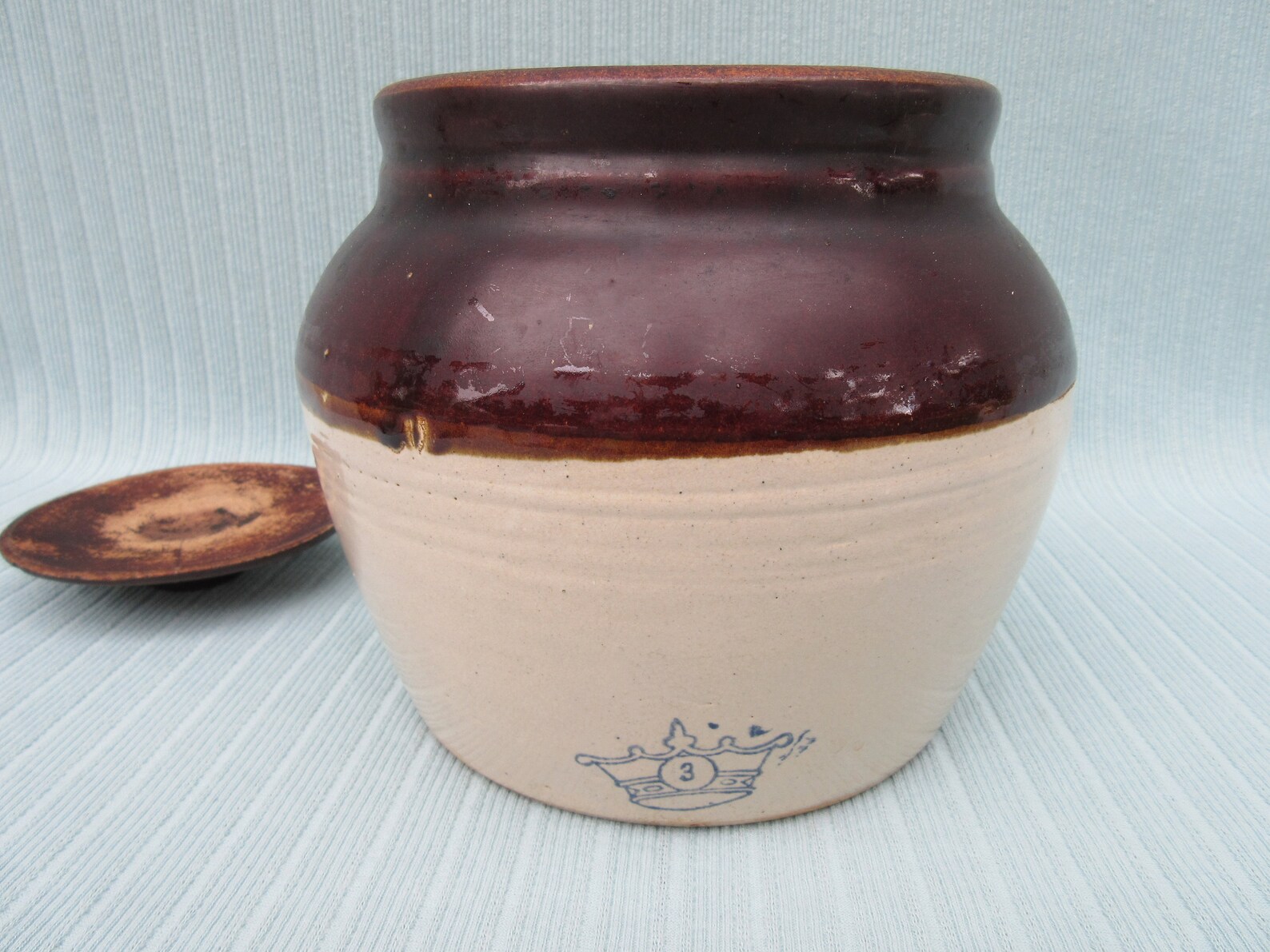 Antique 3 Qt Ceramic Crock Bean Pot Cookie Jar Jug With Lid Etsy