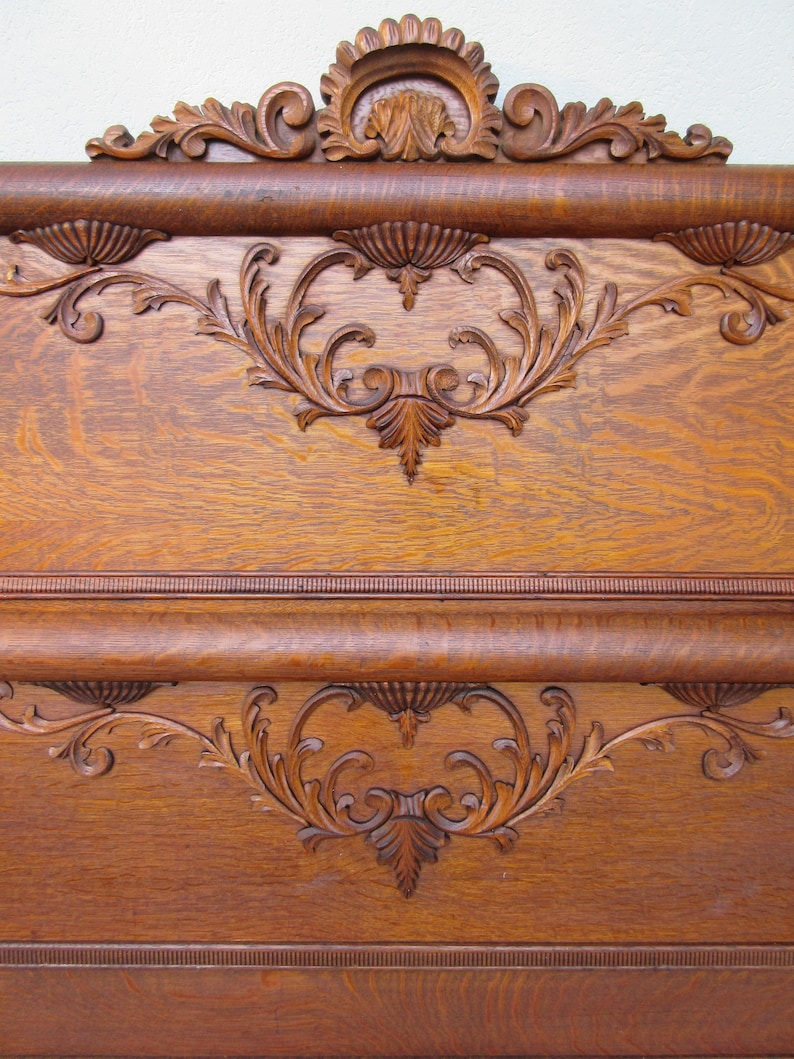 Antique bed headboard footboard Vintage carved wood filigree Etsy
